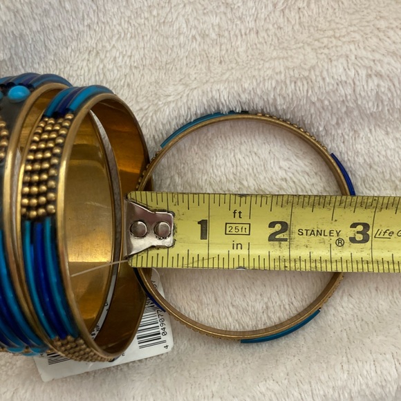 Blue Glass and Metal Bangle Bracelets - Picture 5 of 6